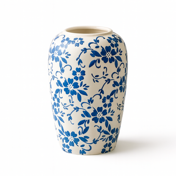 Tall Blue & White Ceramic Vase – Porcelain Floral Vase for Table & Floor Décor (2 Sizes)