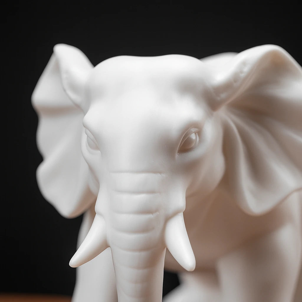 Handcrafted White Ceramic Elephant Statue for Good Luck & Modern Home Decor