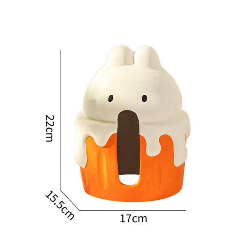 Cute Bunny Cupcake Tissue Box Cover | Ceramic Desk Accessory