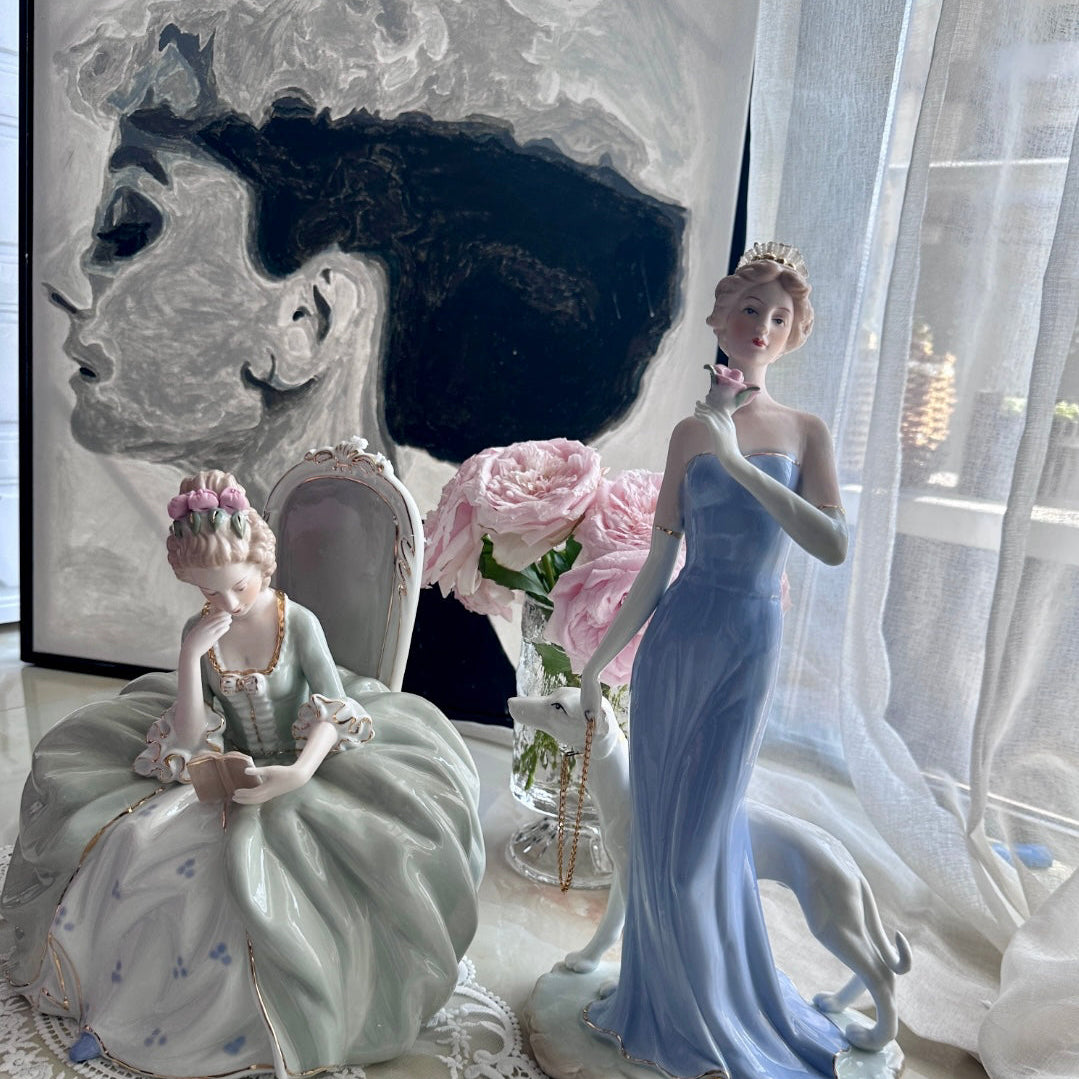 Rococo Style Reading Lady Porcelain Figurine | Hand-Painted Classical Statue