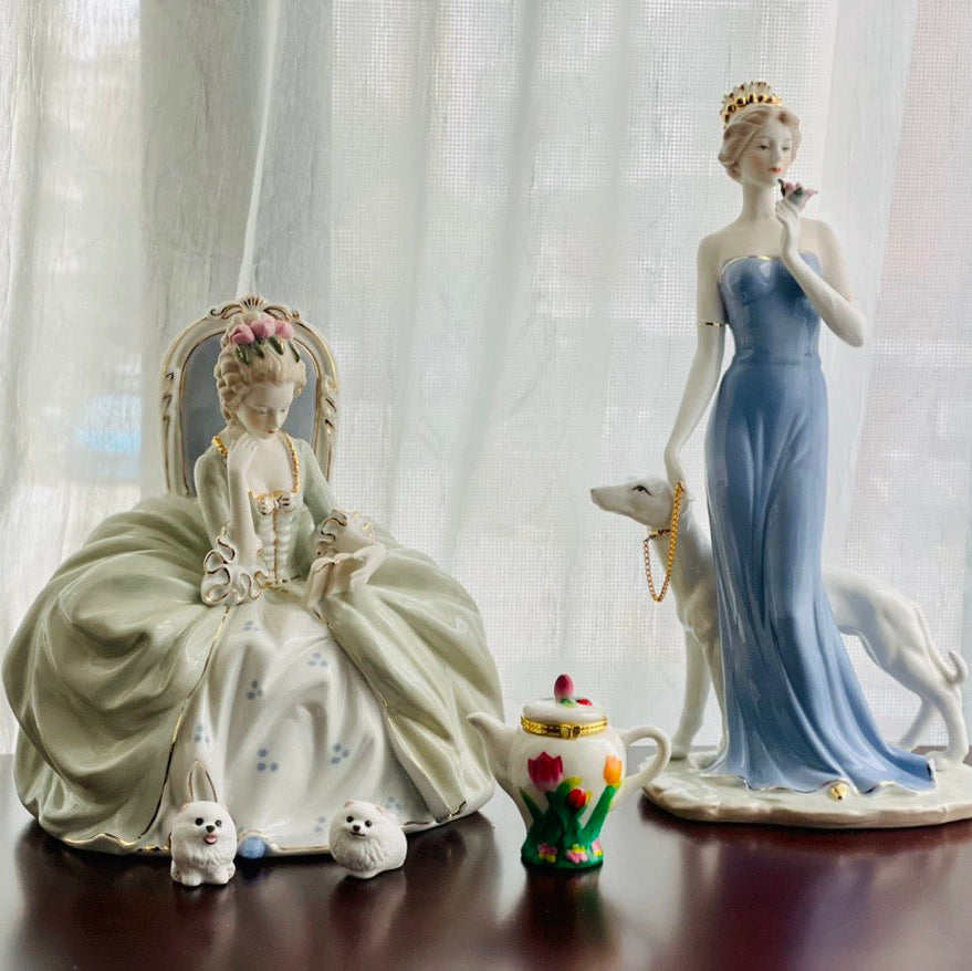 Rococo Style Reading Lady Porcelain Figurine | Hand-Painted Classical Statue