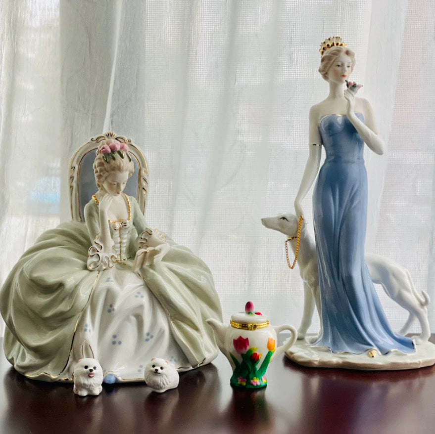 Rococo Style Reading Lady Porcelain Figurine | Hand-Painted Classical Statue