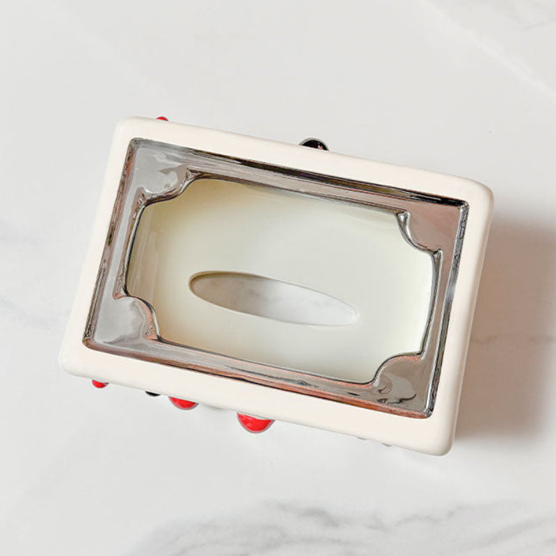 Rectangular light fixture with a white shade on a marble surface