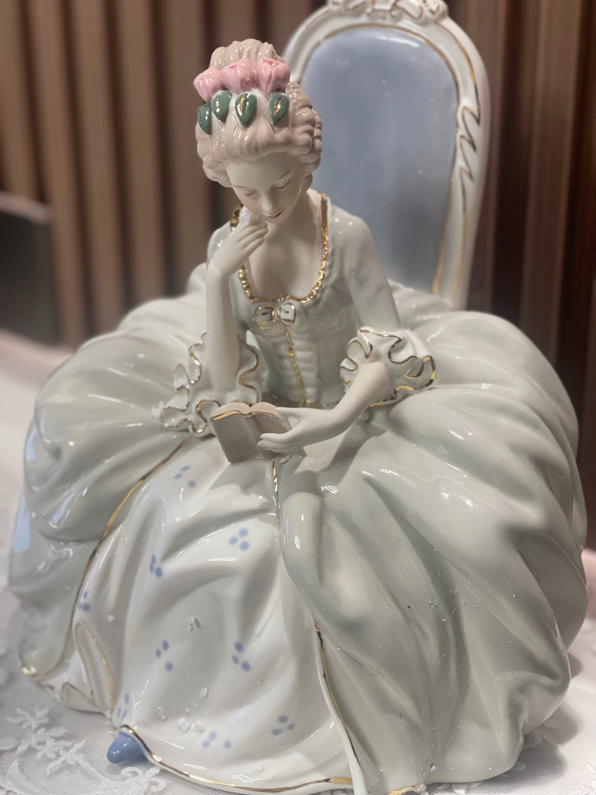 Rococo Style Reading Lady Porcelain Figurine | Hand-Painted Classical Statue