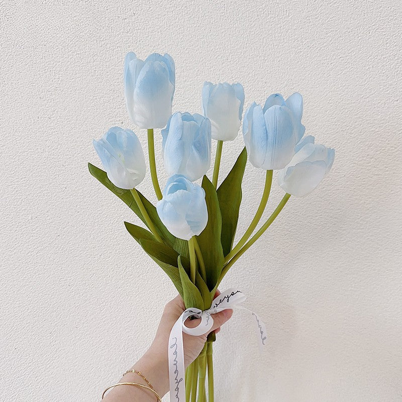 Real Touch Ombre Tulip Stems | Lifelike Blue & White Faux Flowers