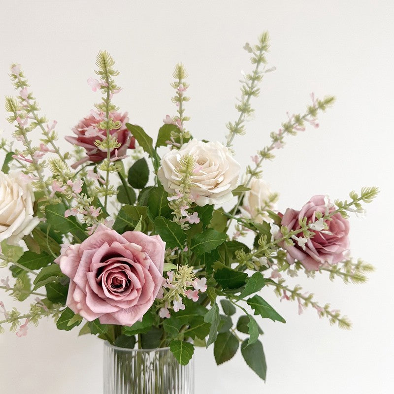 Luxury "English Garden" Faux Flower Bouquet | Pre-Arranged Rose & Sage Arrangement