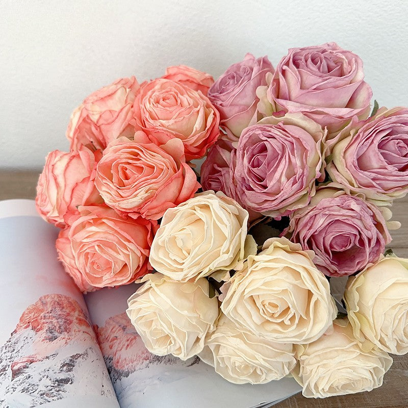 Realistic Real Touch Garden Rose Bouquet | Set of 6 Faux Stems for Decor