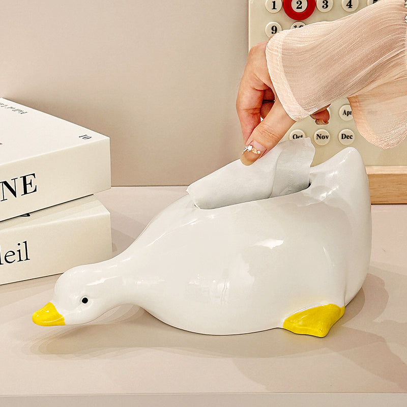 Goofy Goose Ceramic Tissue Box Cover | Funny & Quirky Desk Accessory