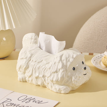 Cute Fluffy Dog Ceramic Tissue Box Cover | Kawaii Shih Tzu Desk Accessory