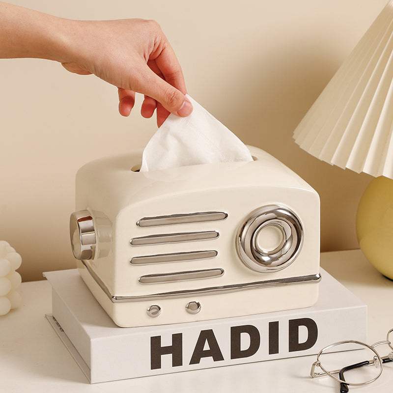 Retro Radio Ceramic Tissue Box Cover | Vintage Mid-Century Modern Decor