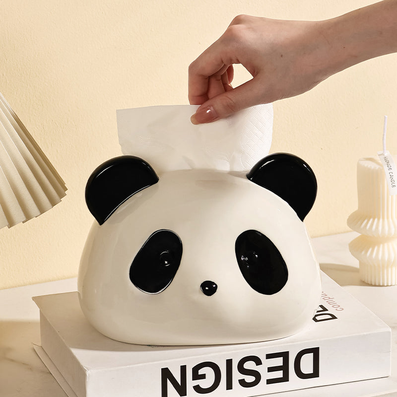 Cute Panda Ceramic Tissue Box Cover | Black & White Desk Accessory