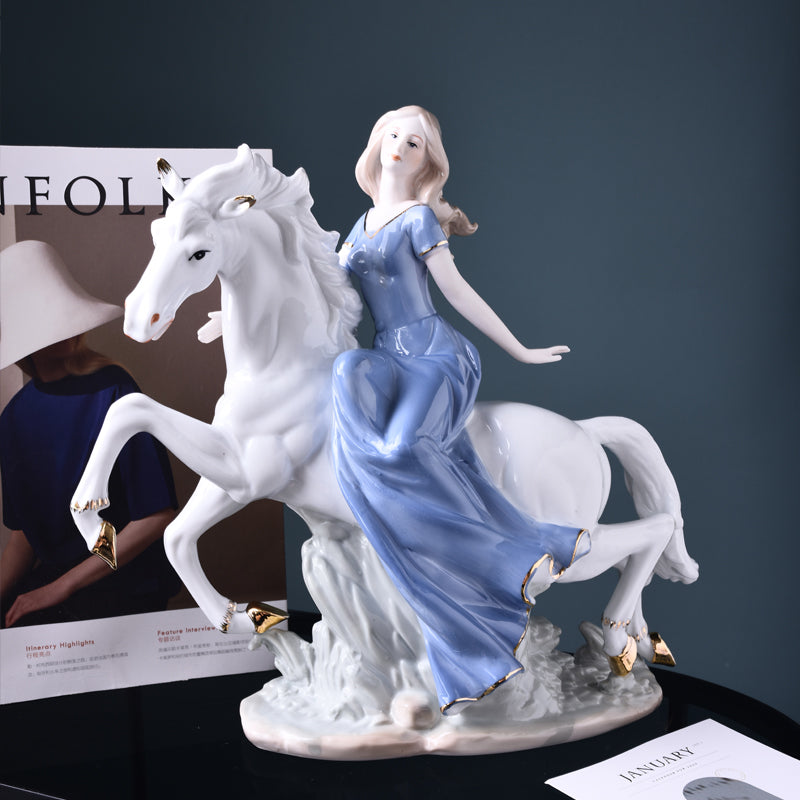 Grand Lady on Horse Porcelain Figurine | Classical Equestrian Statement Statue