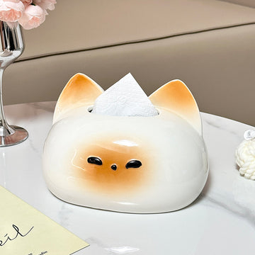 Cute Cat Ceramic Tissue Box Cover | Quirky Modern Home & Desk Accessory