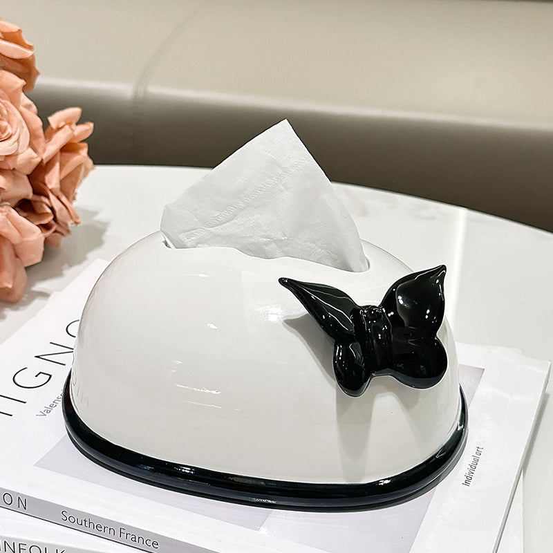 Elegant Butterfly Ceramic Tissue Box Cover | Modern Black & White Decor