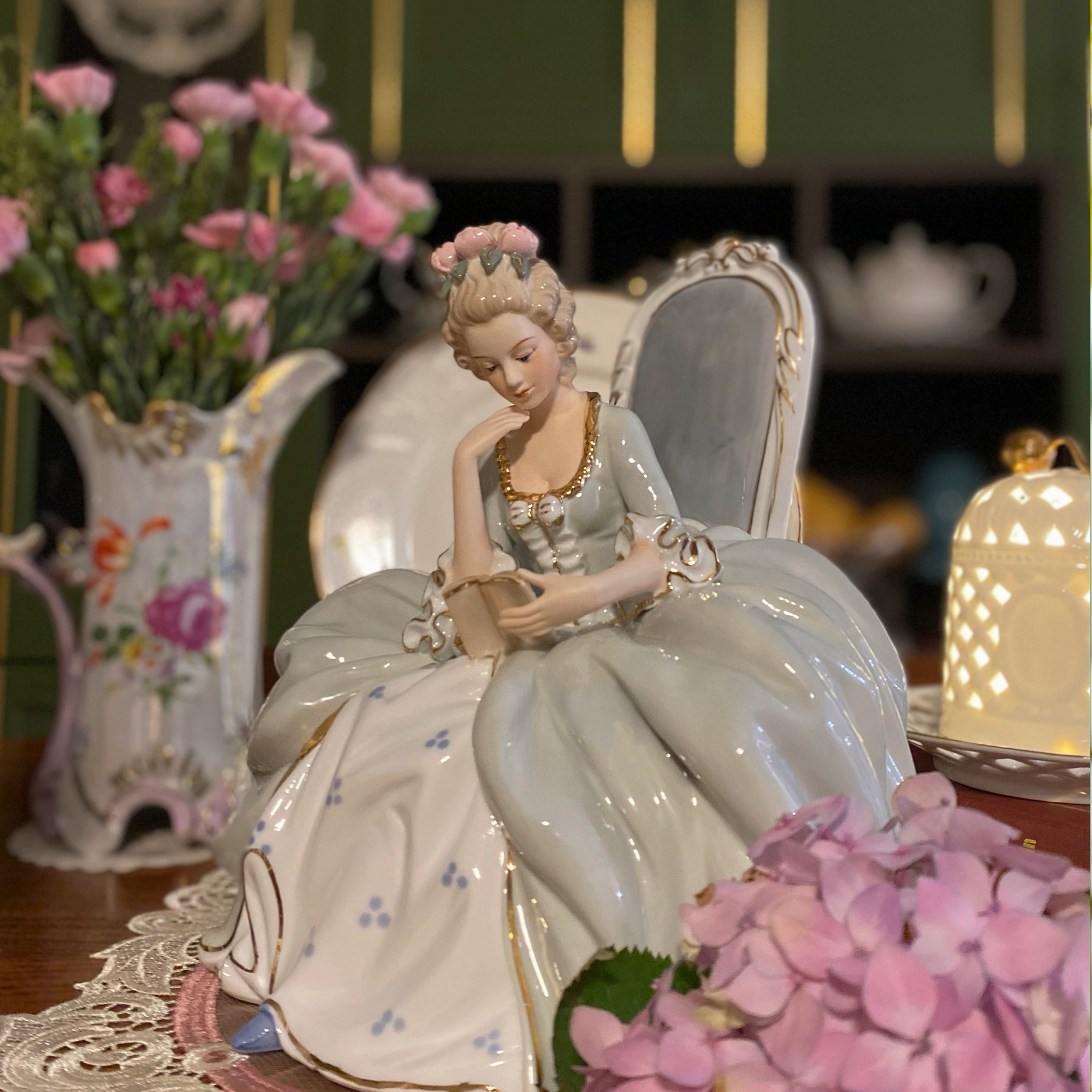 Rococo Style Reading Lady Porcelain Figurine | Hand-Painted Classical Statue