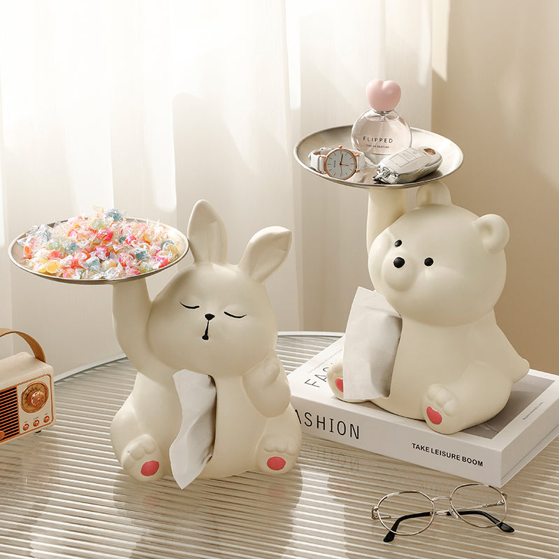 2-in-1 Cute Animal Tissue Box Cover with Valet Tray | Desk & Entryway Organizer