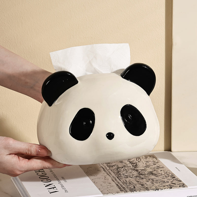 Cute Panda Ceramic Tissue Box Cover | Black & White Desk Accessory