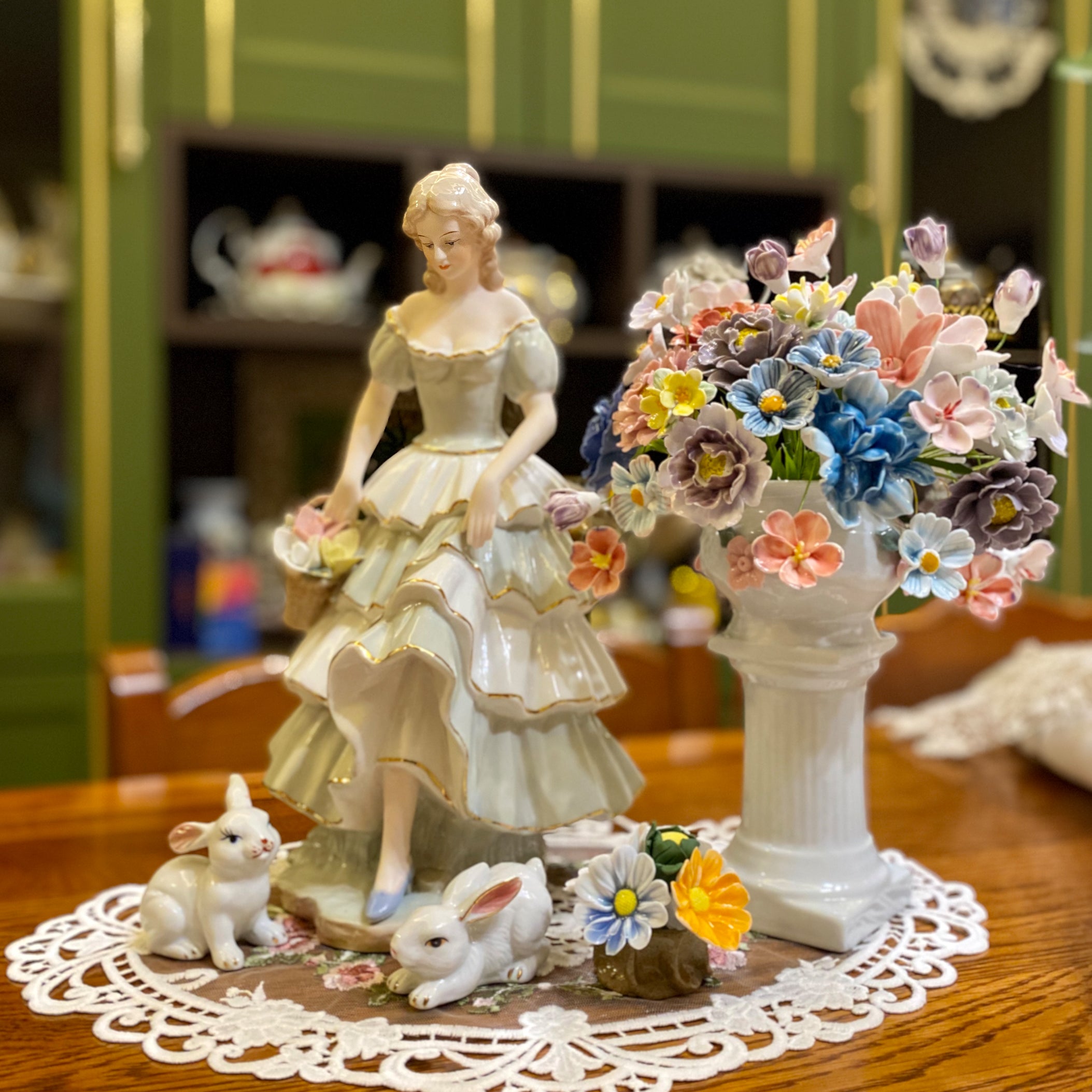 Grand Rococo Lady Porcelain Figurine | Hand-Painted Collectible Statue