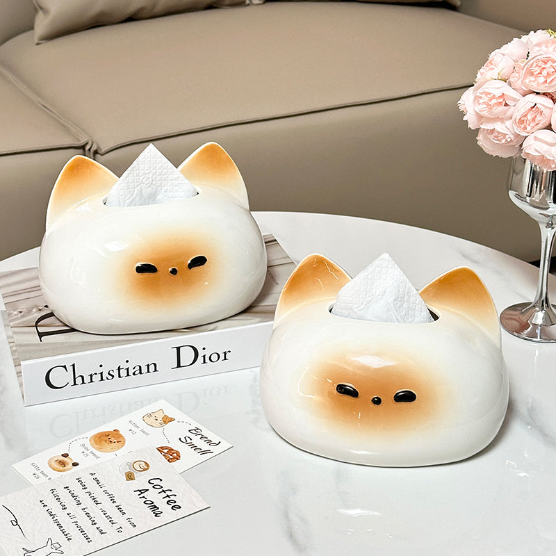 Cute Cat Ceramic Tissue Box Cover | Quirky Modern Home & Desk Accessory