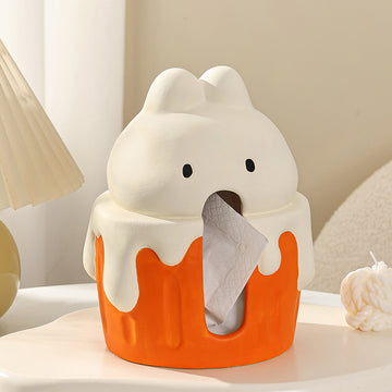 Cute Bunny Cupcake Tissue Box Cover | Ceramic Desk Accessory