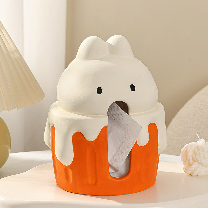 Cute Bunny Cupcake Tissue Box Cover | Ceramic Desk Accessory
