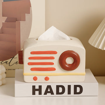 Retro Radio Ceramic Tissue Box Cover | Vintage Mid-Century Modern Decor