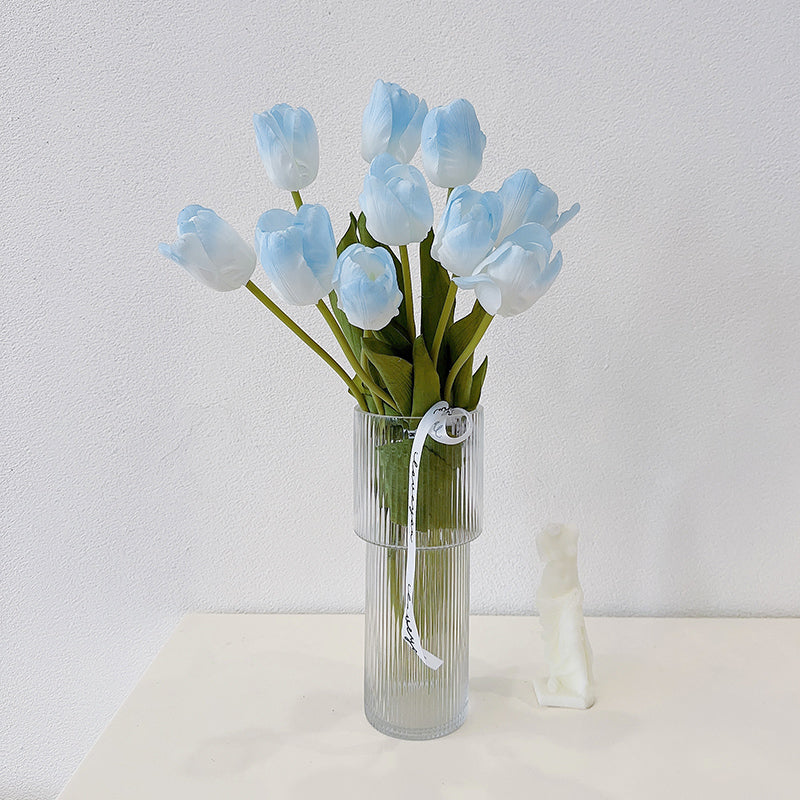 Real Touch Ombre Tulip Stems | Lifelike Blue & White Faux Flowers