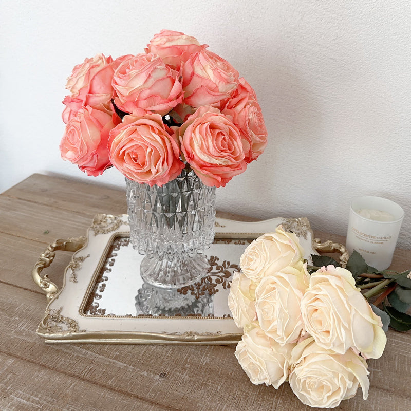 Realistic Real Touch Garden Rose Bouquet | Set of 6 Faux Stems for Decor