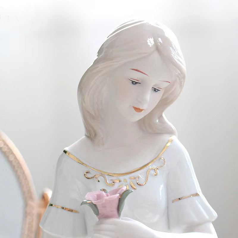 Romantic Lady with Rabbit Porcelain Figurine | Hand-Painted Classical Statue