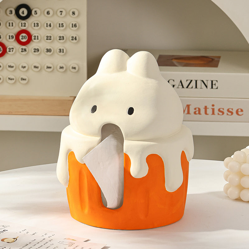 Cute Bunny Cupcake Tissue Box Cover | Ceramic Desk Accessory