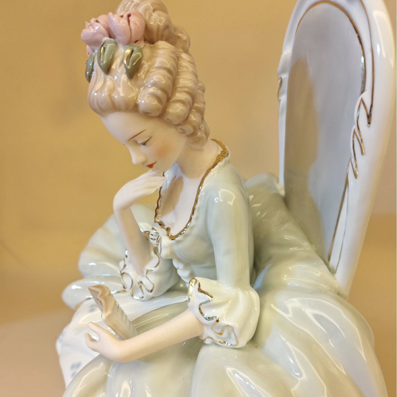 Rococo Style Reading Lady Porcelain Figurine | Hand-Painted Classical Statue