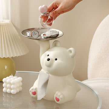 2-in-1 Cute Animal Tissue Box Cover with Valet Tray | Desk & Entryway Organizer