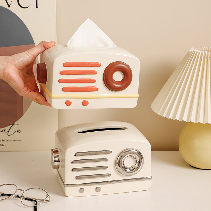 Retro Radio Ceramic Tissue Box Cover | Vintage Mid-Century Modern Decor