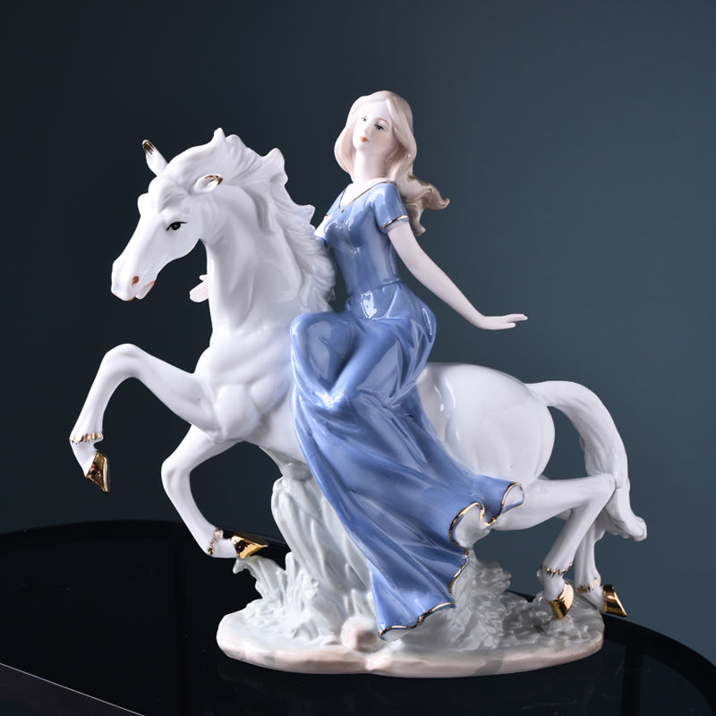 Grand Lady on Horse Porcelain Figurine | Classical Equestrian Statement Statue