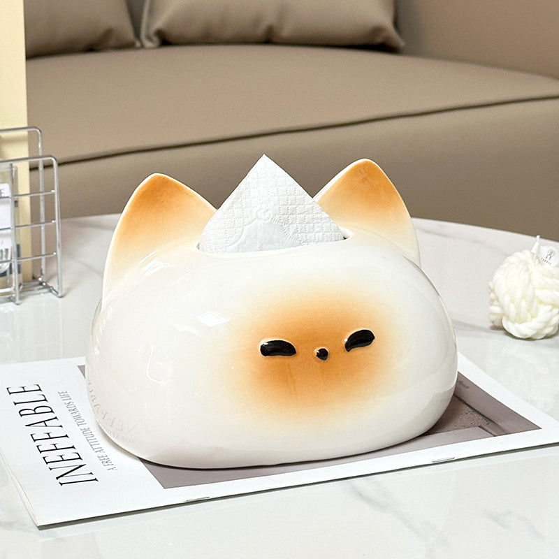 Cute Cat Ceramic Tissue Box Cover | Quirky Modern Home & Desk Accessory