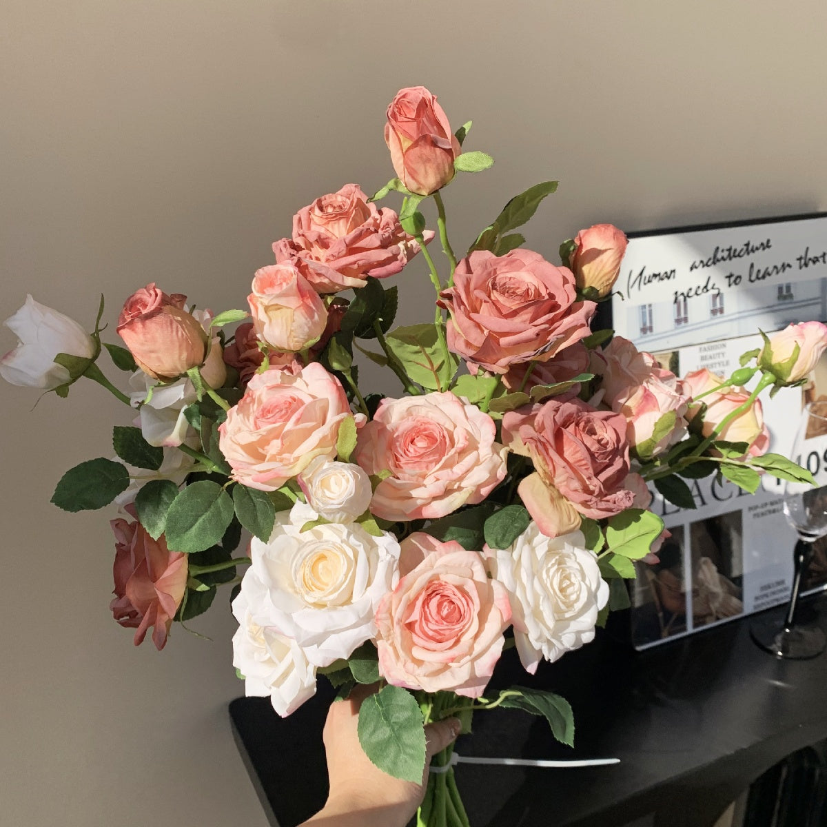 Realistic English Rose Spray | Multi-Head Faux Rose Stem for Bouquets
