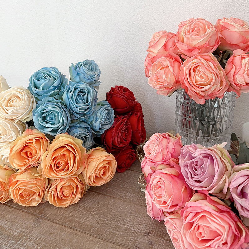Realistic Real Touch Garden Rose Bouquet | Set of 6 Faux Stems for Decor