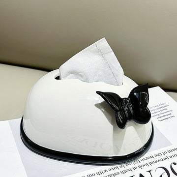 Elegant Butterfly Ceramic Tissue Box Cover | Modern Black & White Decor