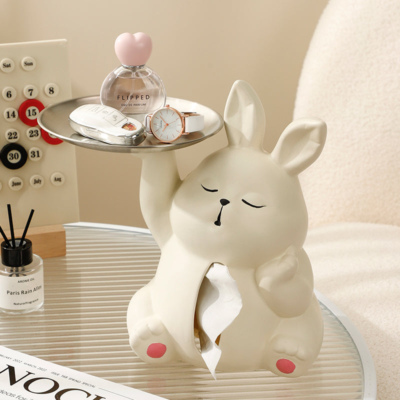 2-in-1 Cute Animal Tissue Box Cover with Valet Tray | Desk & Entryway Organizer