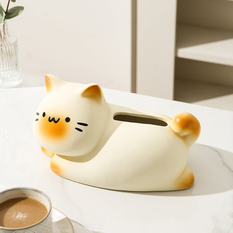 Cute Cat Loaf Ceramic Tissue Box Cover | Kawaii Home & Desk Accessory