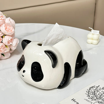 Cute Panda Ceramic Tissue Box Cover | Black & White Desk Accessory