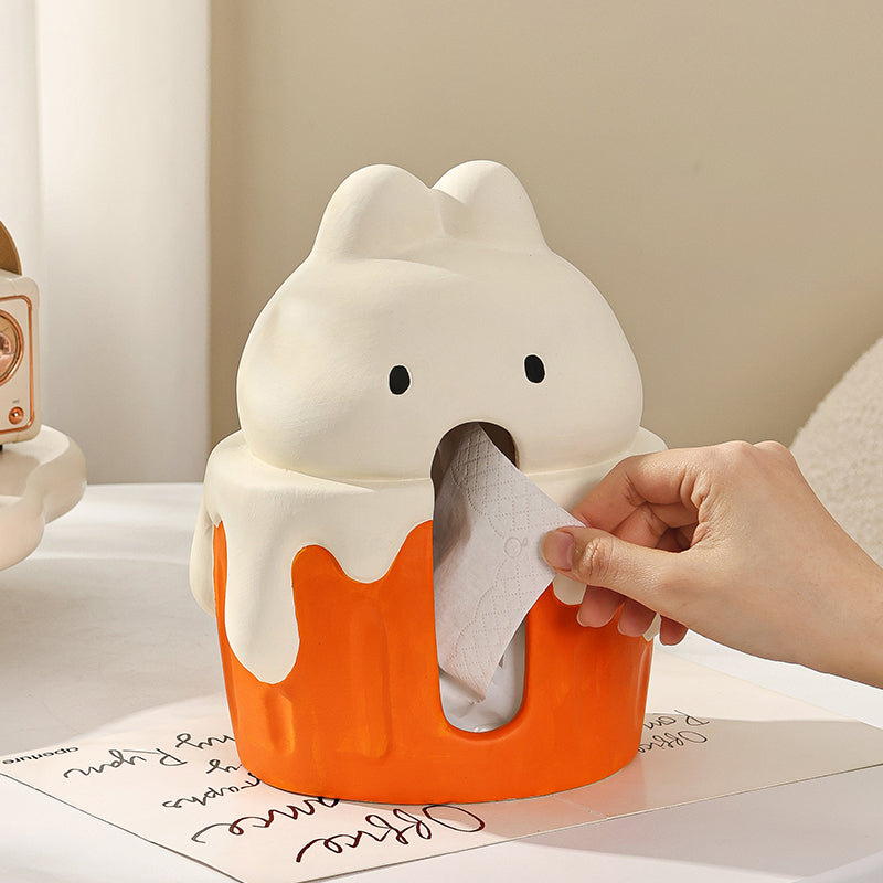 Cute Bunny Cupcake Tissue Box Cover | Ceramic Desk Accessory