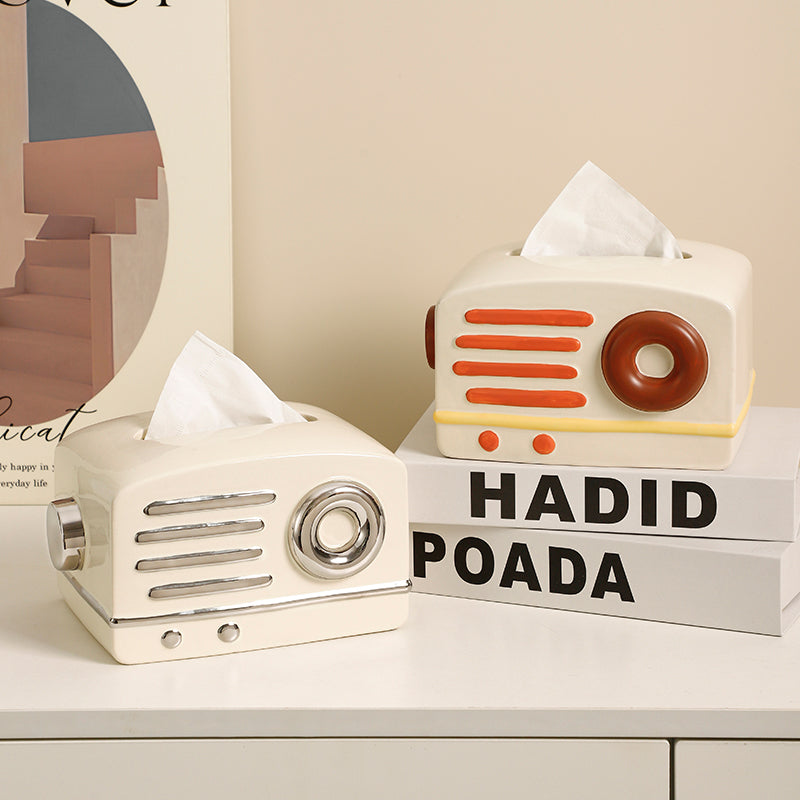 Retro Radio Ceramic Tissue Box Cover | Vintage Mid-Century Modern Decor