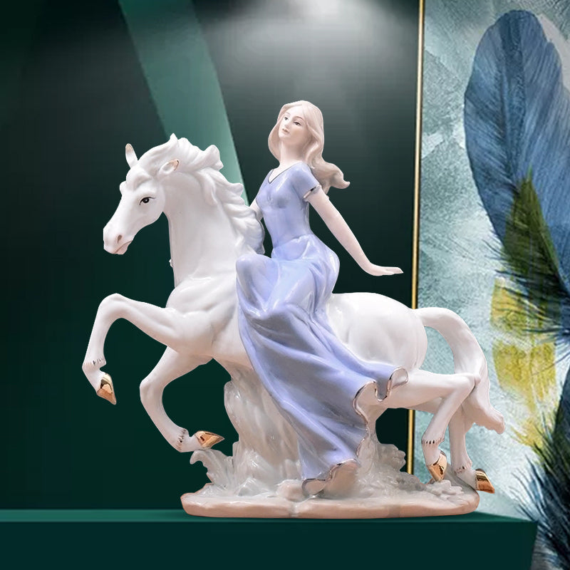 Grand Lady on Horse Porcelain Figurine | Classical Equestrian Statement Statue