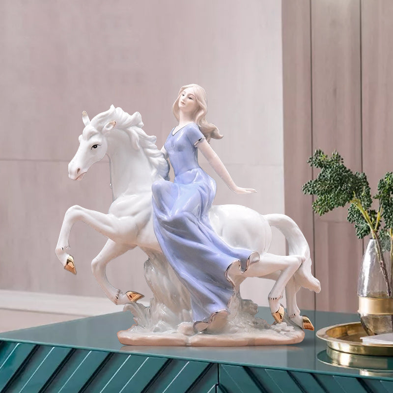 Grand Lady on Horse Porcelain Figurine | Classical Equestrian Statement Statue
