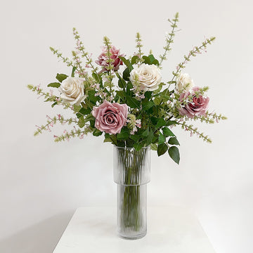 Luxury "English Garden" Faux Flower Bouquet | Pre-Arranged Rose & Sage Arrangement