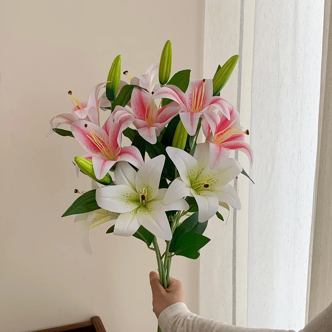 Luxury Real Touch Oriental Lily Stem | Lifelike F-aux Stargazer Lily