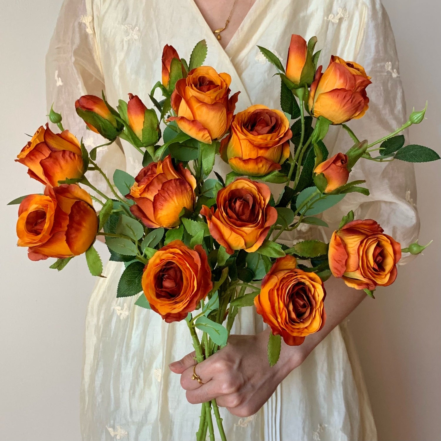 5-Stem Artistic Oil Painting Rose Bouquet | Vintage Faux Flower Bundle