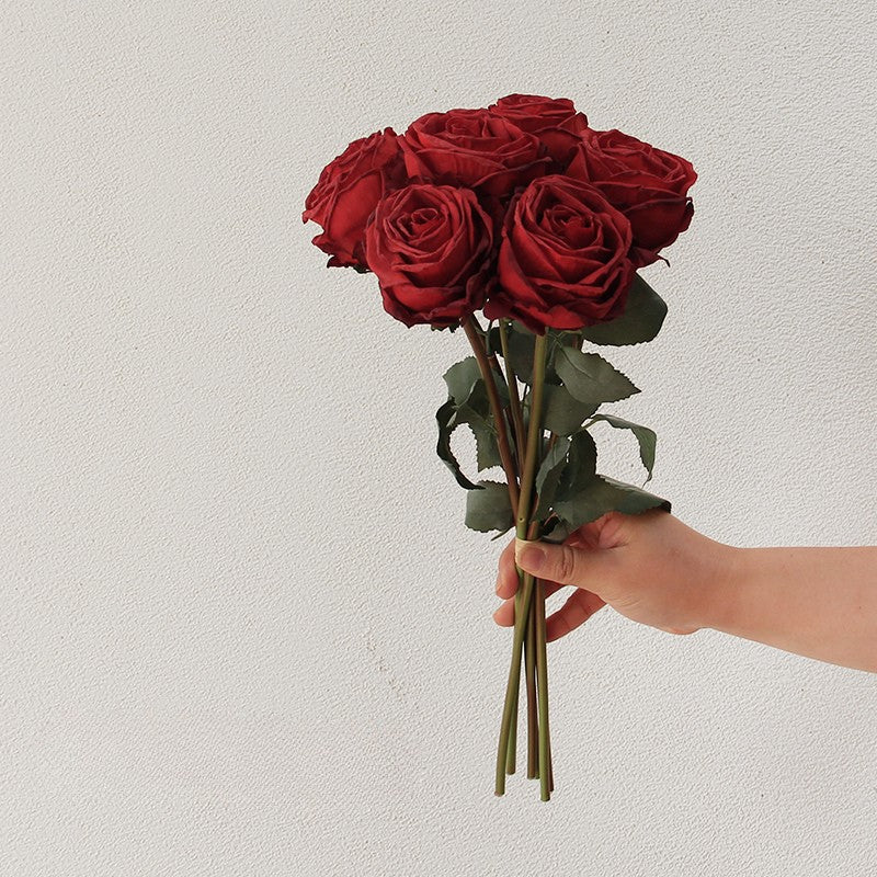 Realistic Real Touch Garden Rose Bouquet | Set of 6 Faux Stems for Decor
