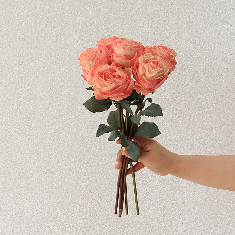 Realistic Real Touch Garden Rose Bouquet | Set of 6 Faux Stems for Decor